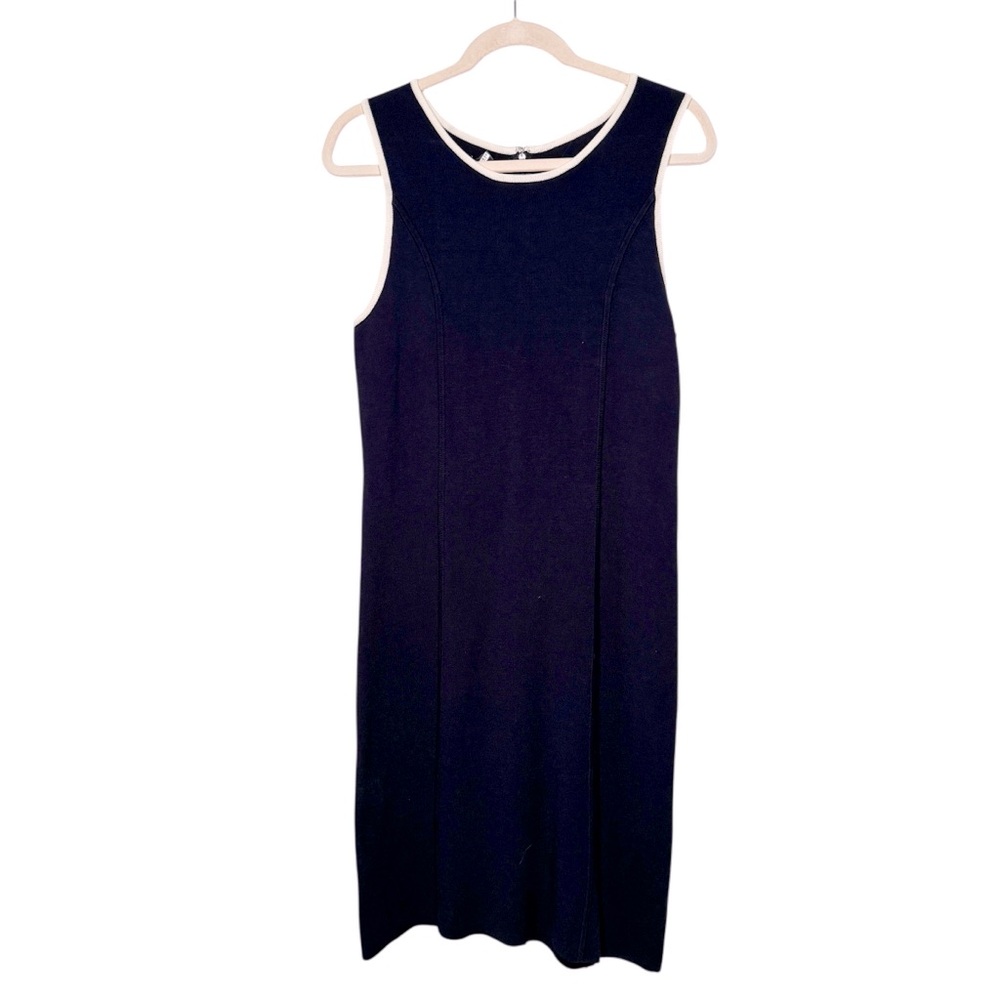 TALBOTS NAVY BLUE WHITE KNIT SHEATH DRESS SZ MP
